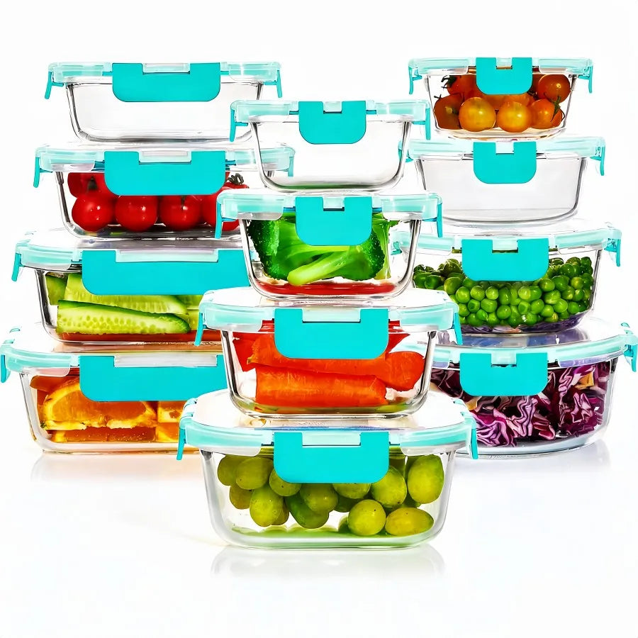 Glass Food Storage Containers Set Twelve Pieces With Airtight Lids