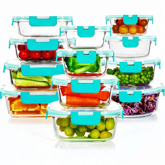 Glass Food Storage Containers Set Twelve Pieces With Airtight Lids