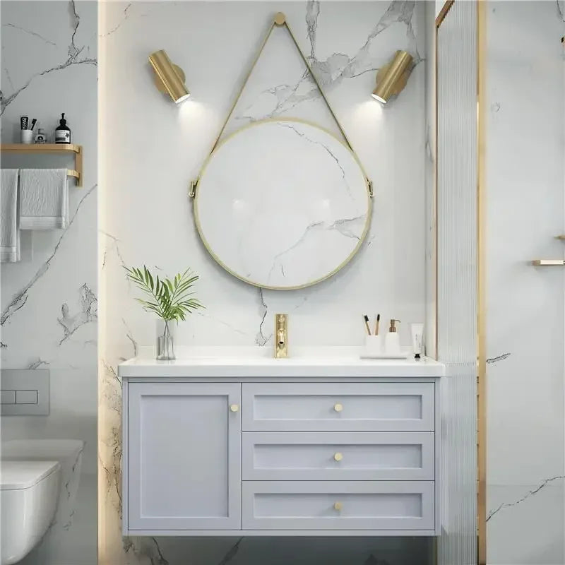 Nordic Bathroom Vanity Cabinet With Mirror Light And Ceramic Sink