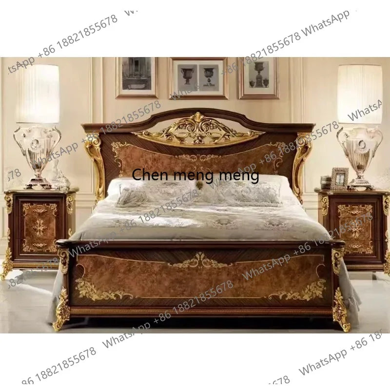 Sales Classic Antique Wood Bedroom Furniture Set Wood Bedroom Set King Bed Luxury Royal Gold Brown Bedroom Furniture Set