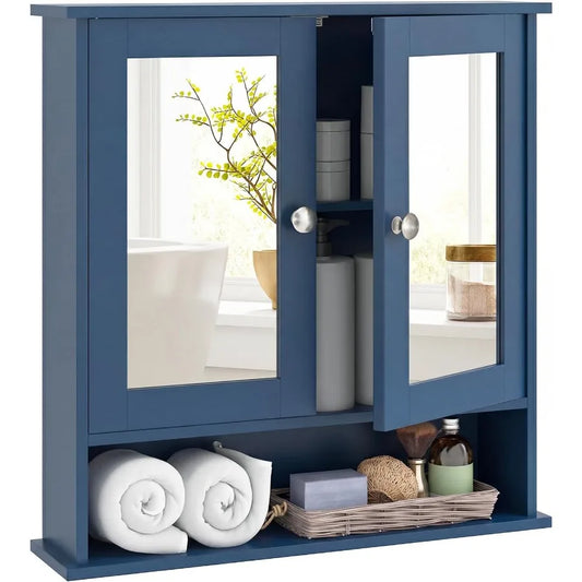 Tangkula Bathroom Medicine Cabinet With Mirror, Wall Mounted Wooden Hanging Organizer With Doors And Shelves, Bathroom Wall Mirr
