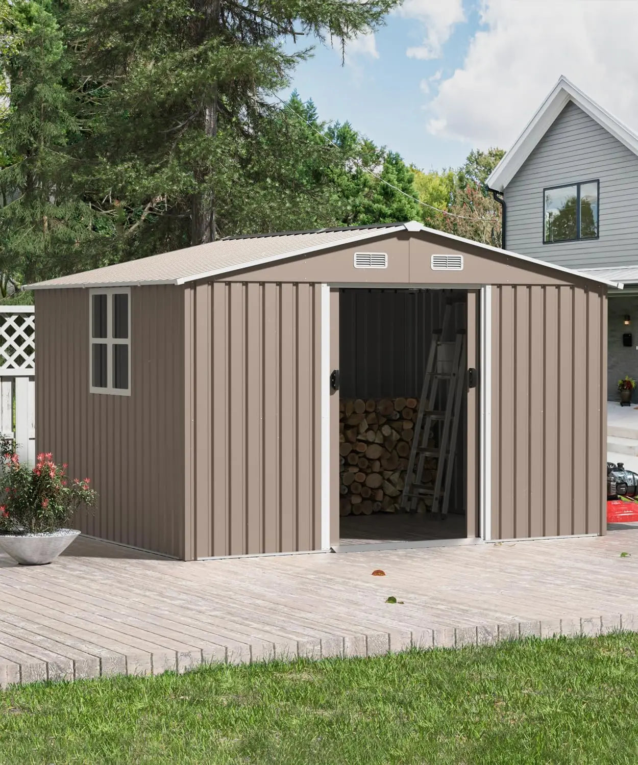 Outdoor Storage Shed Waterproof Lockable With Sliding Door And Ventilation