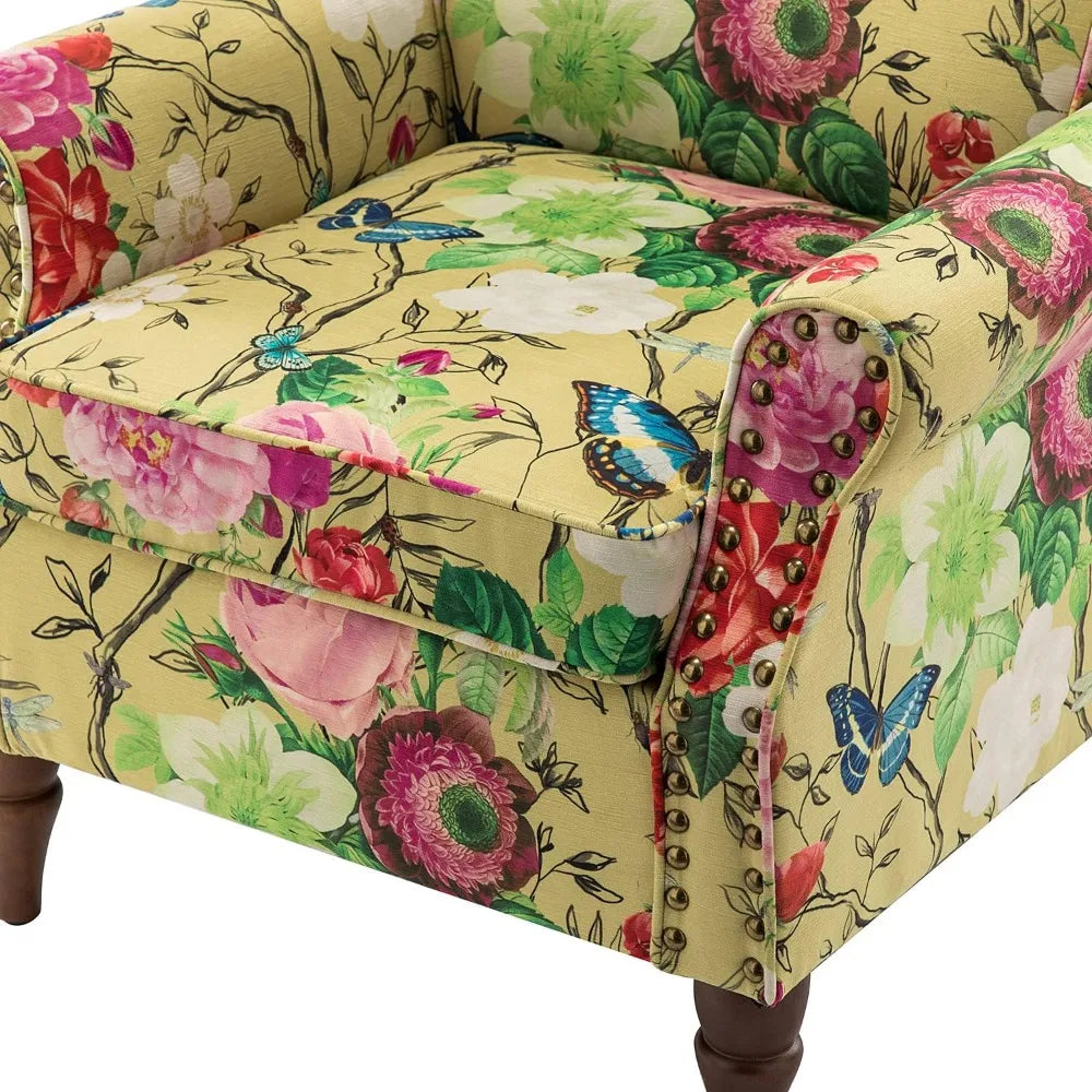 RBXC Modern Wingback Chair With Wood Legs And Removable Cushion
