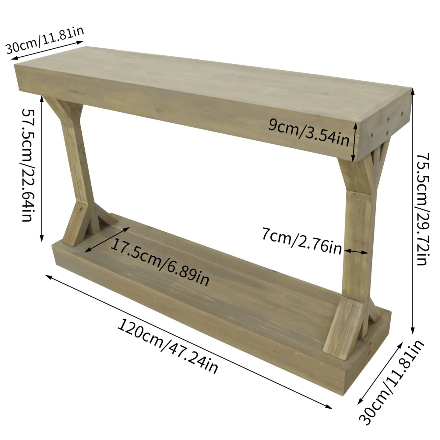 120cm Solid Wood Console Table Farmhouse Entryway Table Rectangular Couch Tables Behind Sofa Accent Tables for Hallway Entrance Foyer Living Room