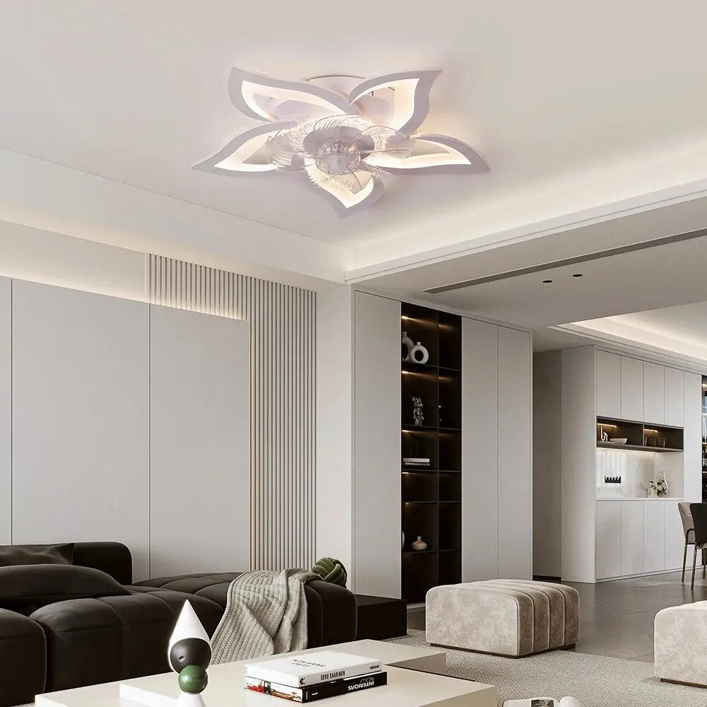 Ceiling Fan With Lights Modern Flower Flush Mount Reversible For Living Room