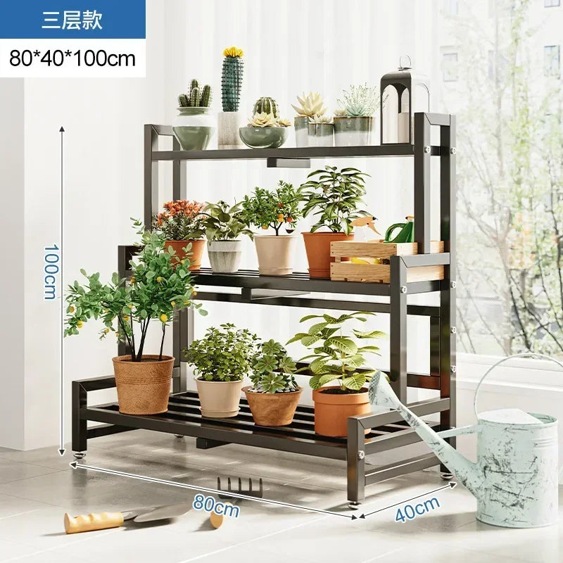 Tiered Display Plant Rack Shelf Universal Outdoor Metal Square Plant Rack Shelf Luxury Black Plantenrek Balcony Furniture