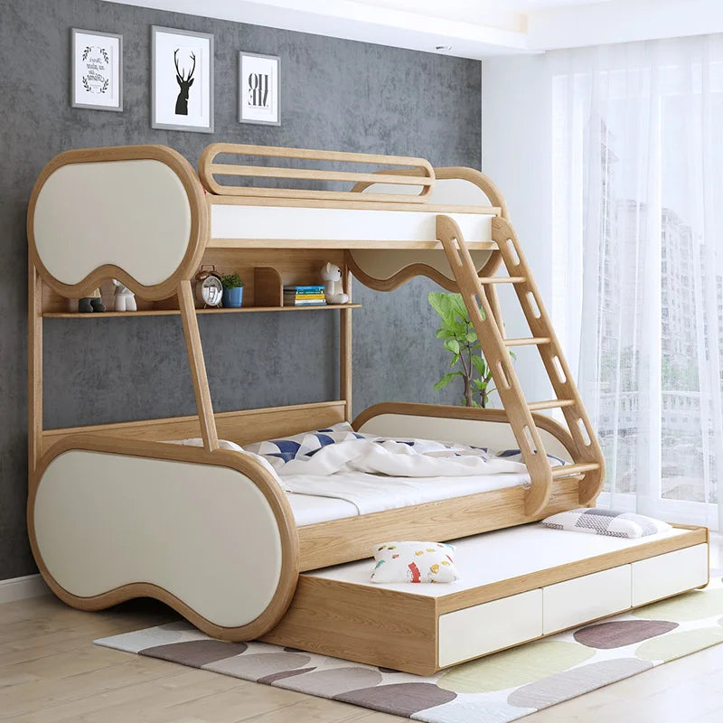 Omgd Modern Luxury Ash Wood Double Bunk Bed With Storage