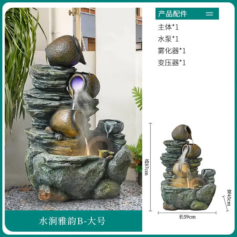 YFY   Outdoor garden rockery with ceramic pots, flowing water feature, recirculating water fountain, stone decor for landscaping