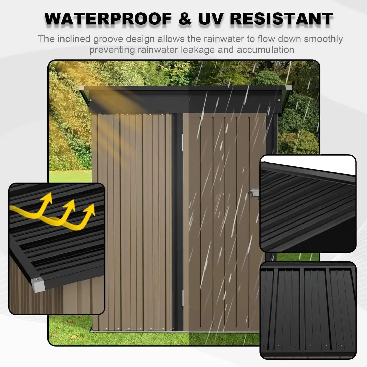 Metal Outdoor Storage Shed With Lockable Door Waterproof Garden Tool Storage