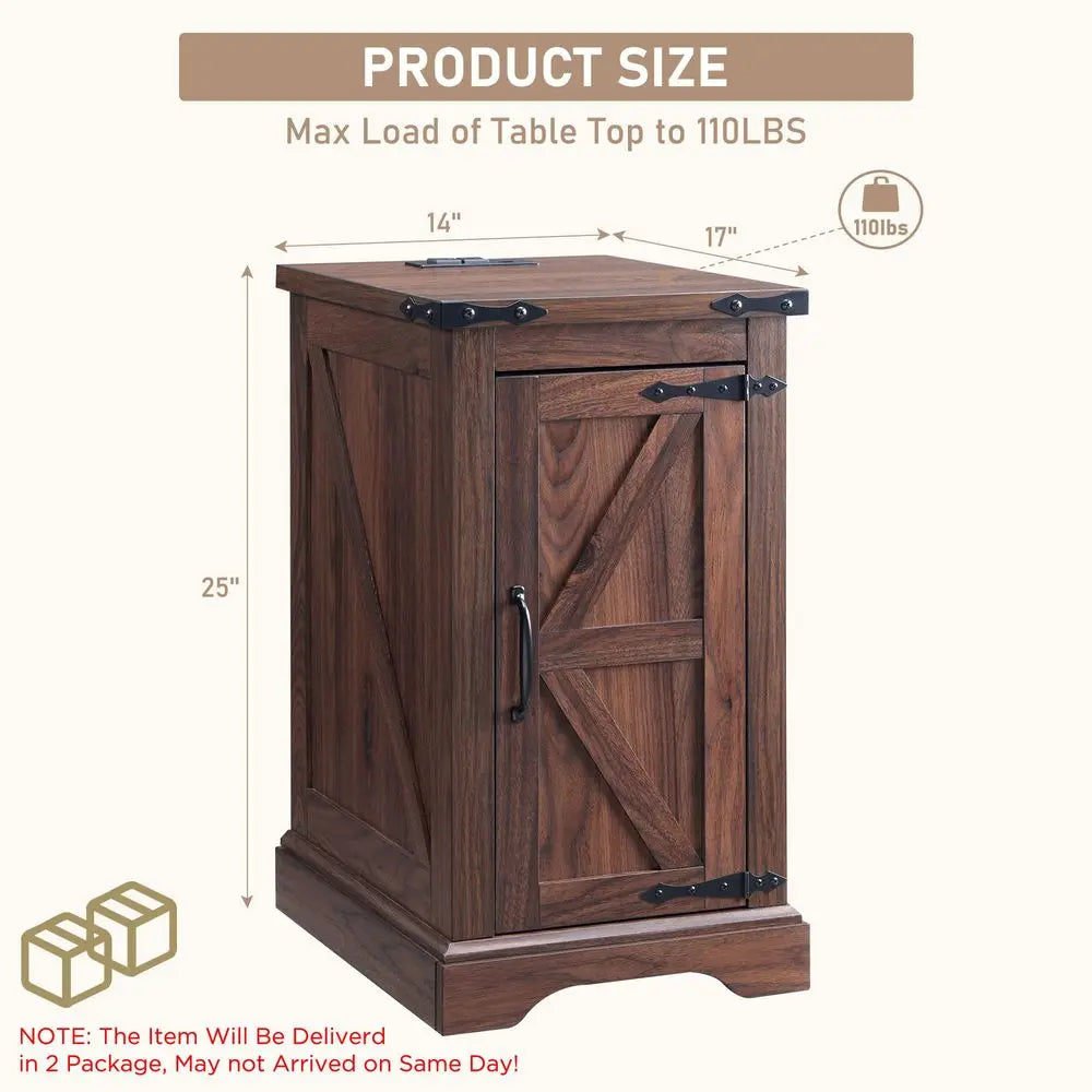 Farmhouse Nightstand Set of 2 With Charging Station