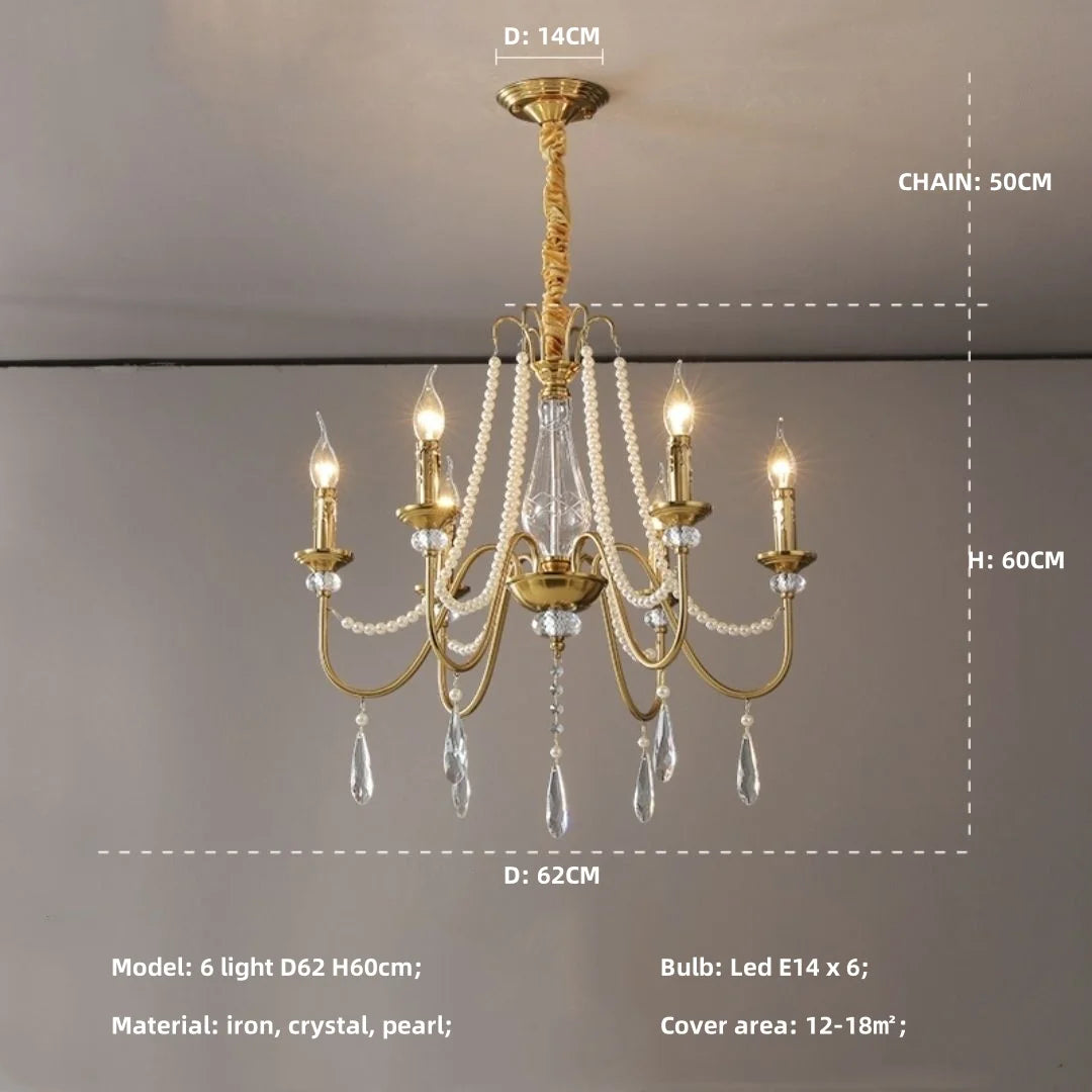 SaloEElaitte French Luxury Crystal Pearl Chandelier E14 Pendant Lamp
