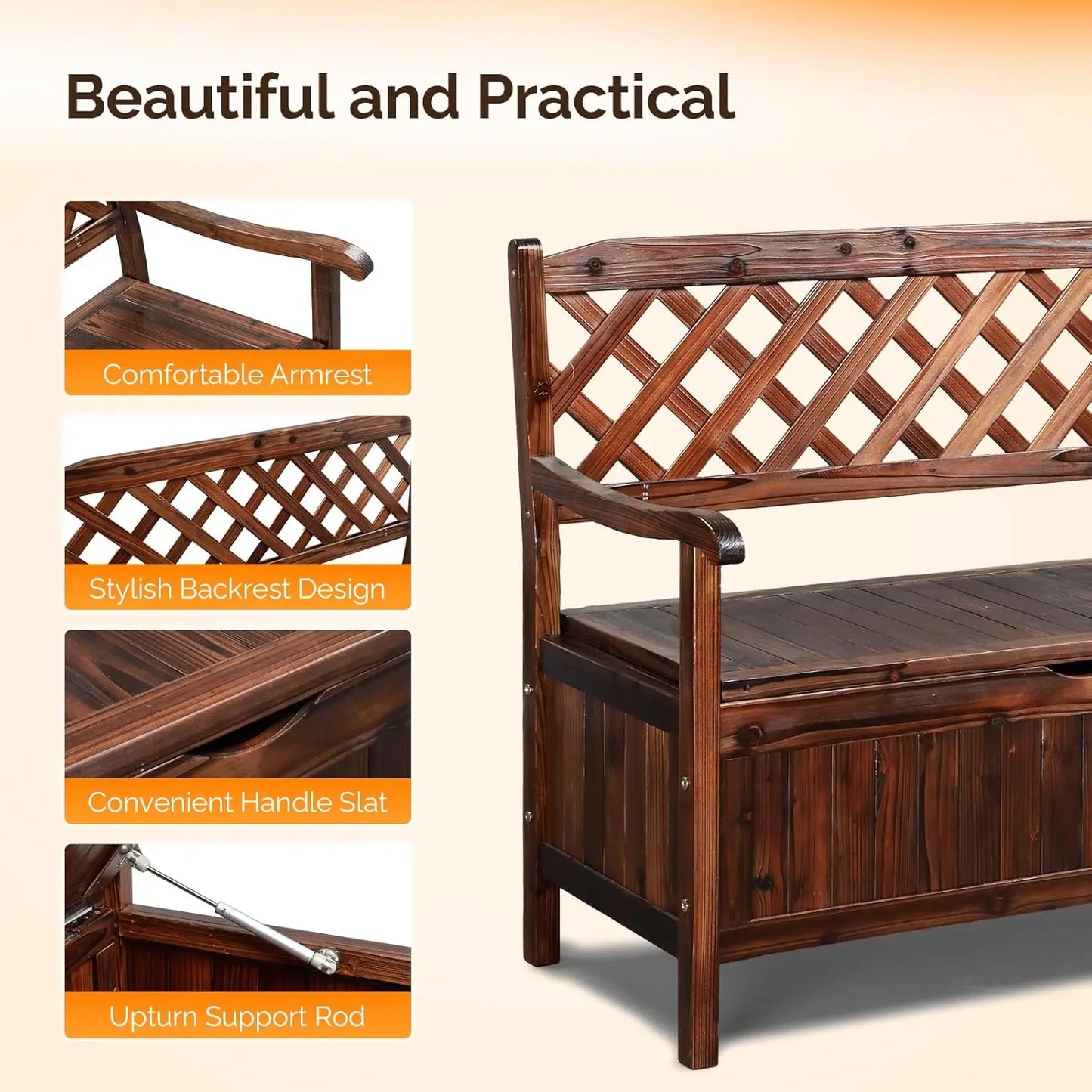 Weatherproof Fir Wood Outdoor Storage Bench With Seating