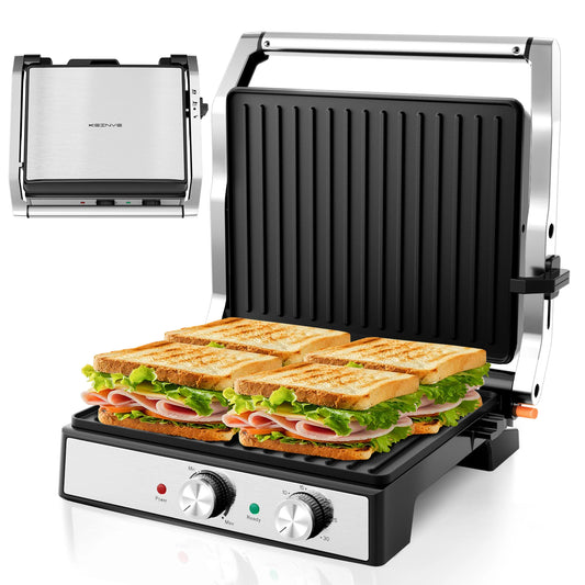 CACHOO 1600W Panini Press With Timer 180 Degree Opening