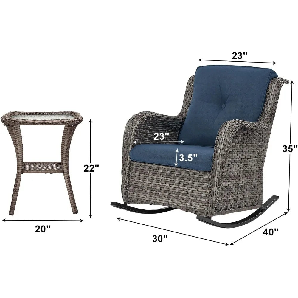 Patio Chairs Outdoor Rocking Chair - 3 Piece Wicker Patio Bistro Set Rattan Patio Furniture Rocker Chairs and Side Table