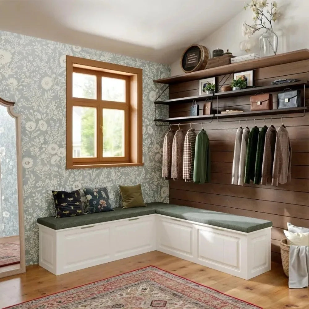 L Shape Storage Bench, Kitchen Breakfast Nook Bench, Backless Corner Bench Nook with Storage, Shoe Benches