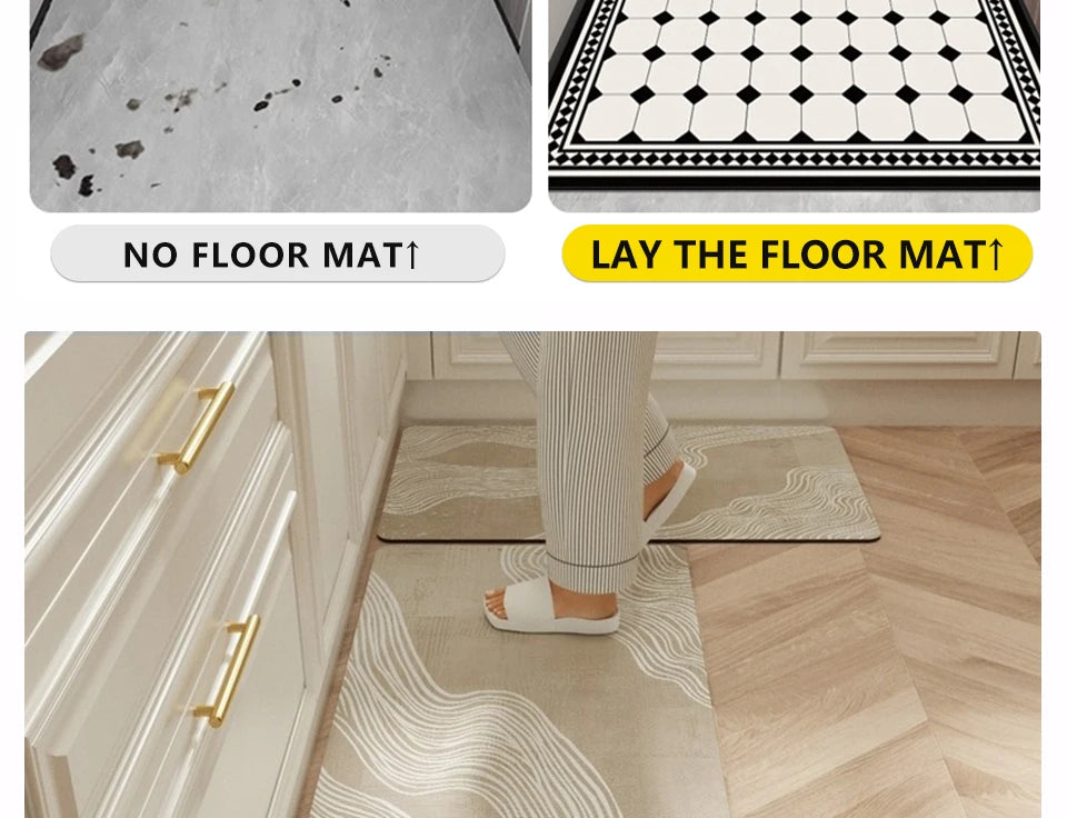Facaishu Waterproof Kitchen Floor Mat PVC Leather Non Slip Rug