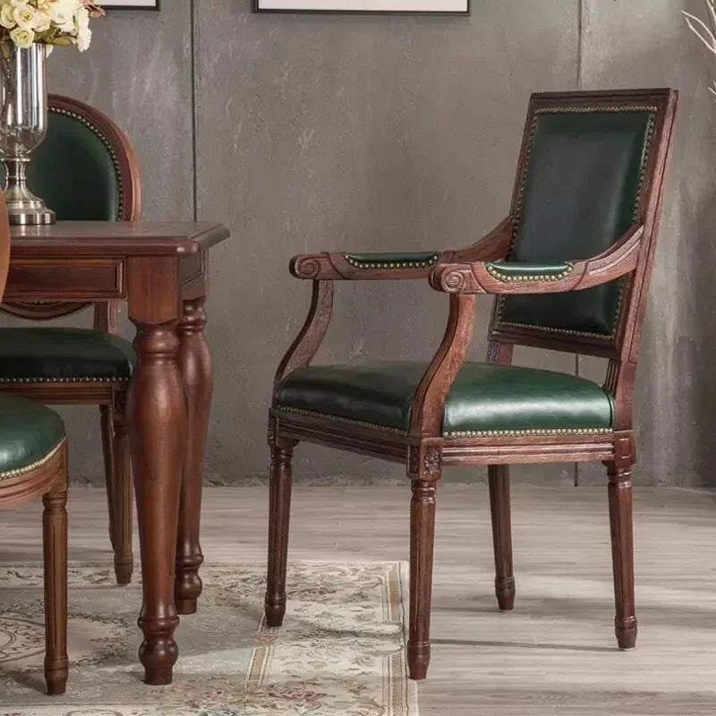 DUTRIEUX Rustic Wooden Armrest Dining Chairs Leather European Design
