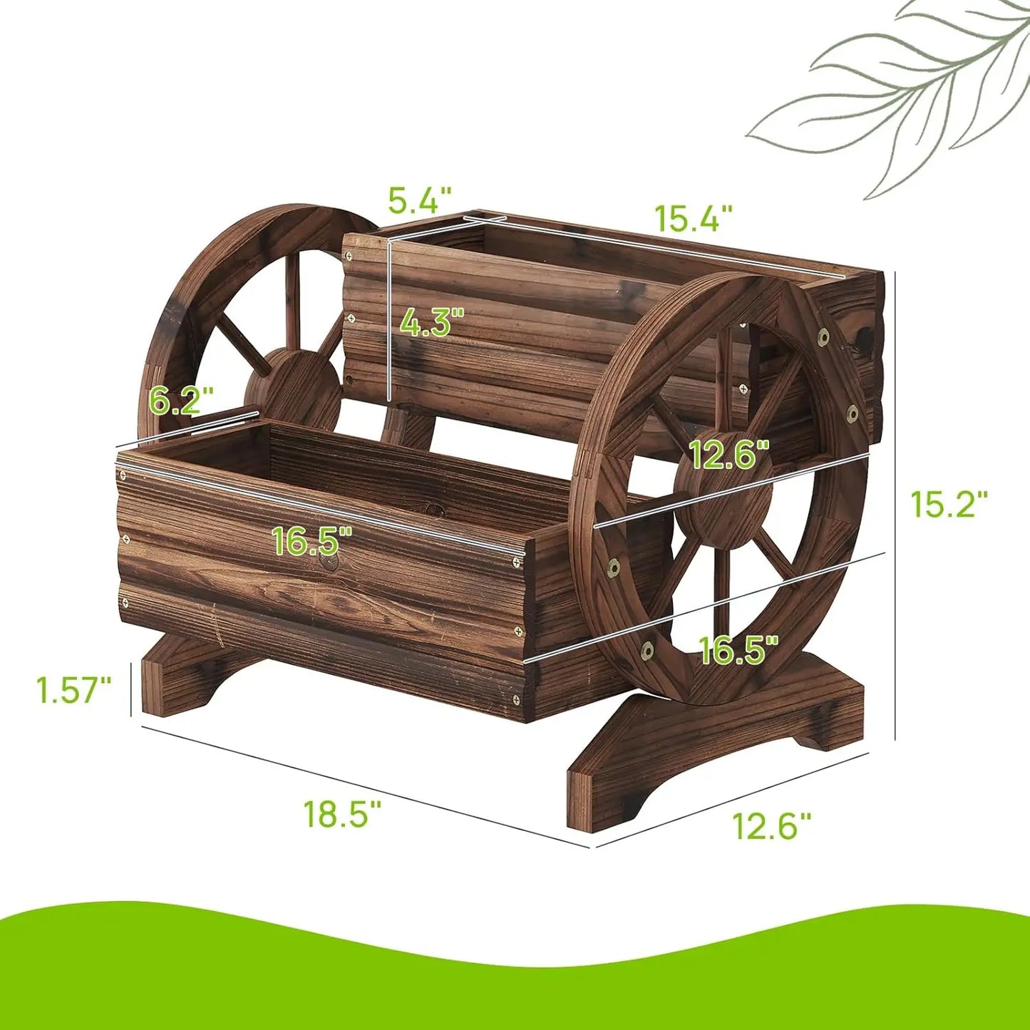 Wooden Wagon Planter With Wheels For Outdoor Garden Balcony Succulent