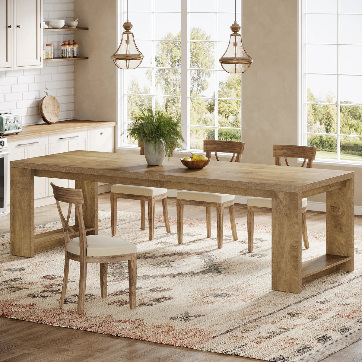 Tribesigns 86.61-Inch Dining Table for 6-8 People, Modern Narrow Long Kitchen Table with Pedestal Base