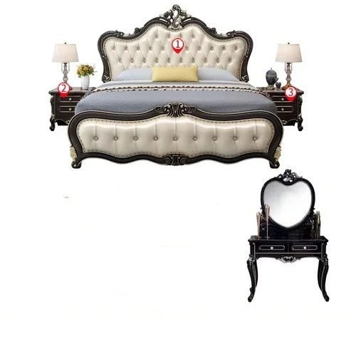 Modern Wooden Bedroom Set With Leather Upholstery And Storage