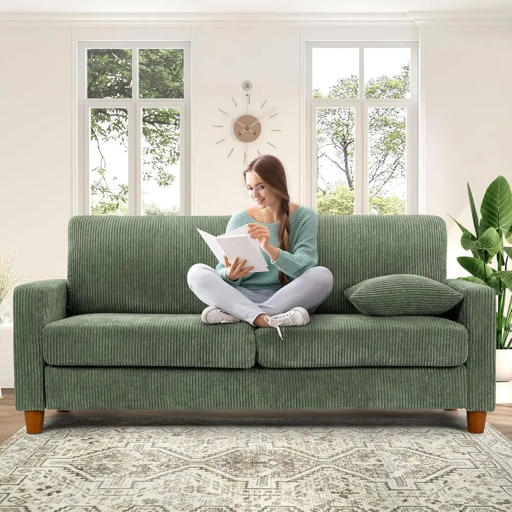 Corduroy 3 Piece Couch Set With Plush Loveseat And Pillows
