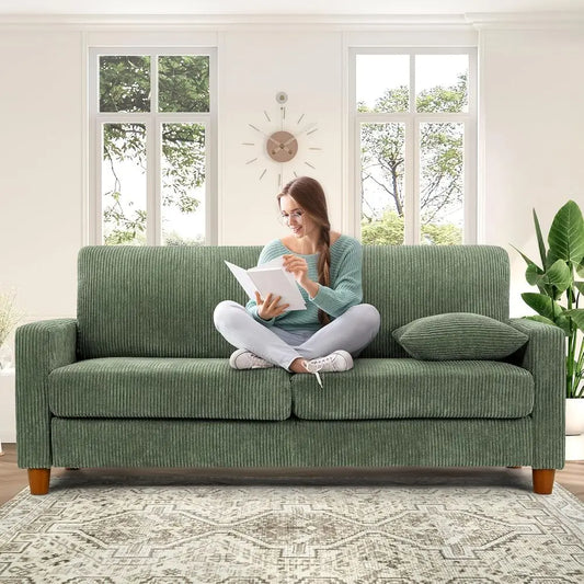 Corduroy 3 Piece Couch Set With Plush Loveseat And Pillows
