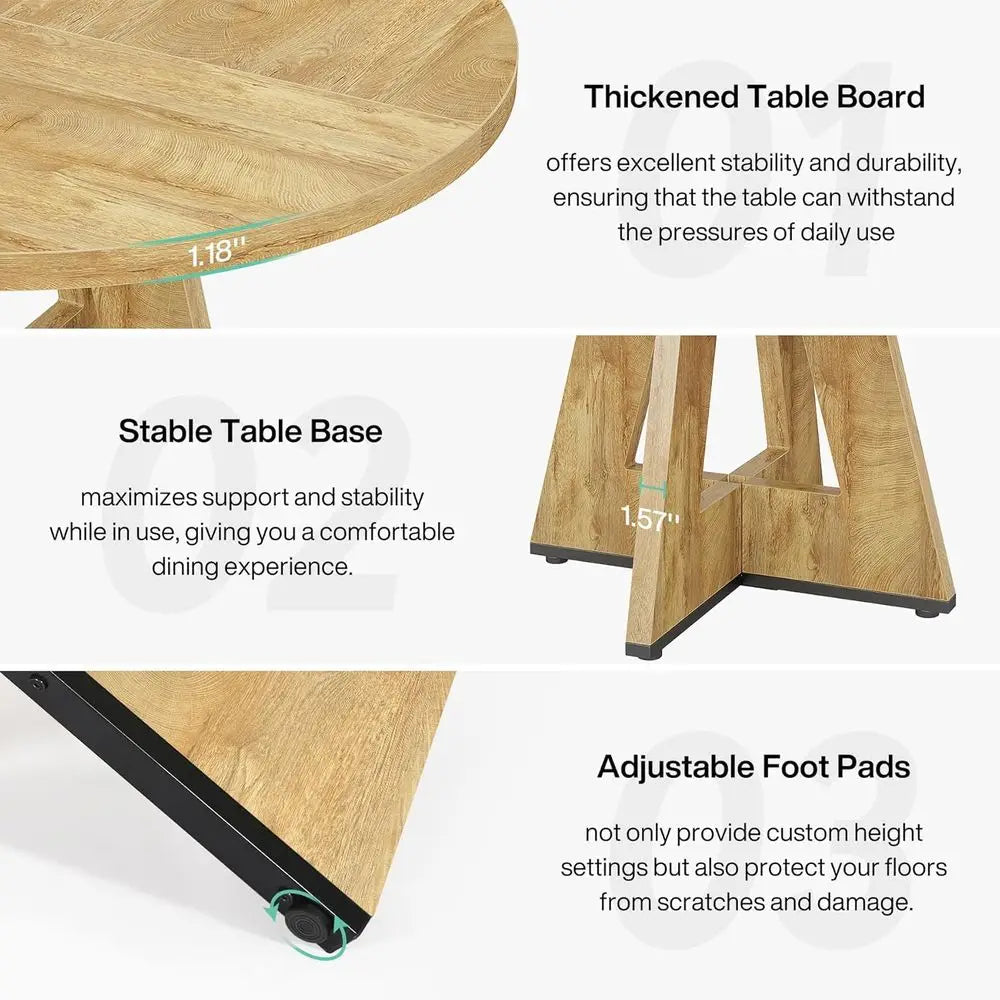 47 inch Round Dining Table Wood Kitchen Table or Dining Room, 47" Dinner Room Tables or 4-6, armhouse Accent urniture with Woode