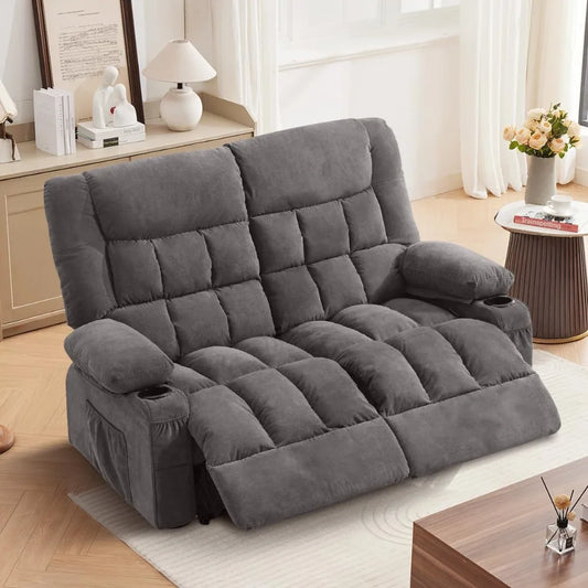 Manual Recliner Loveseat With Cup Holders And Side Pocket