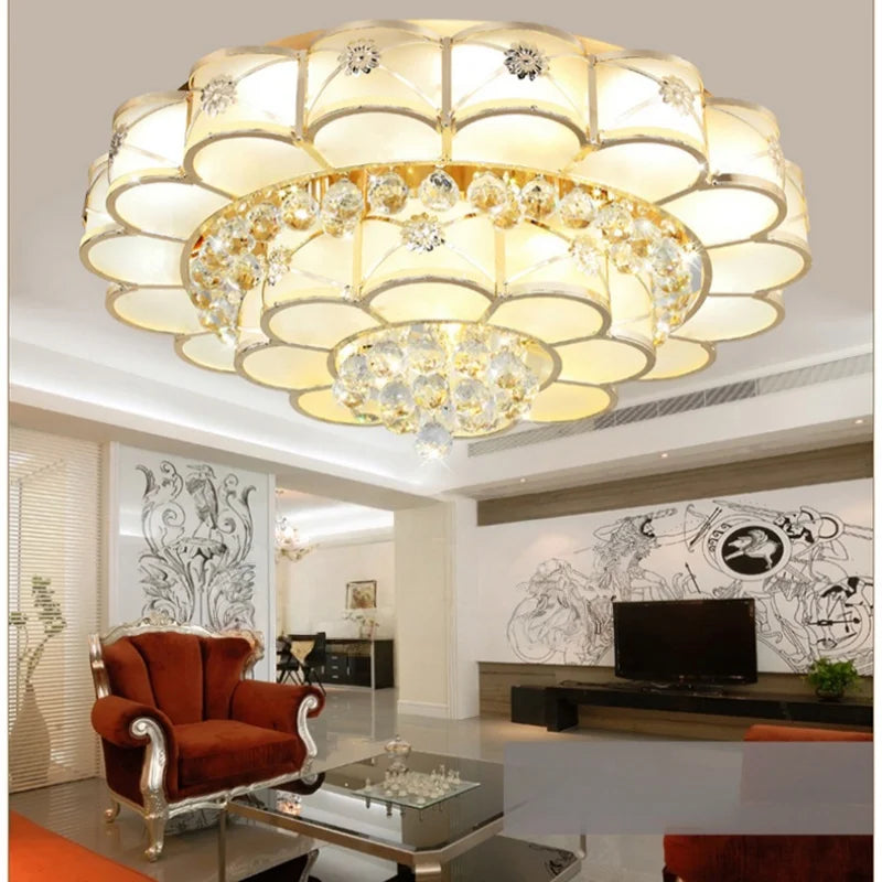 European Style Living Room Crystal Ceiling Lamp Atmospheric Simple Modern LED Bedroom Study Kitchen Island Ceiling Light Fixture