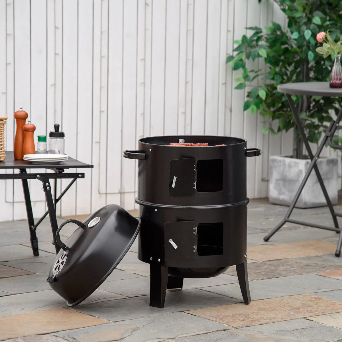 Outsunny Three In One Charcoal Smoker and Outdoor Barbecue Grill
