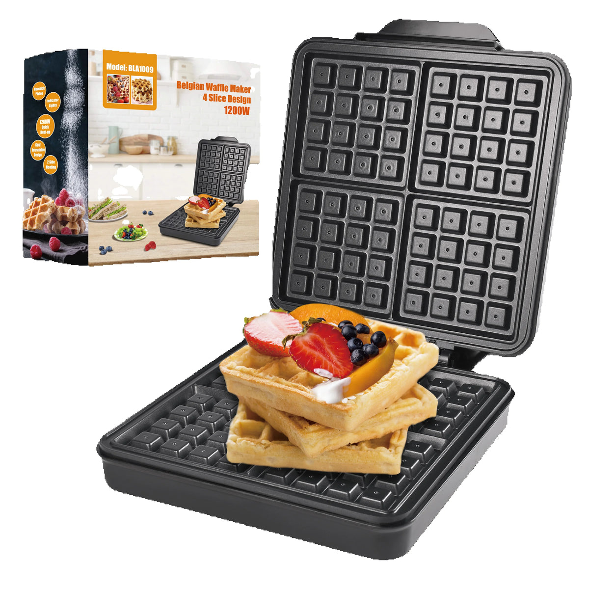 4-Slice Square Belgian & Classic Waffle Maker in 1Set, 1200W Waffle Iron With Nonstick Surface For Easy Cleanup, Waffles in 3Min