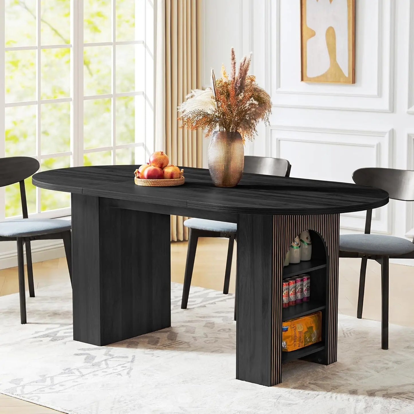 Rectangular Dining Table Modern Farmhouse Wood Strip Base