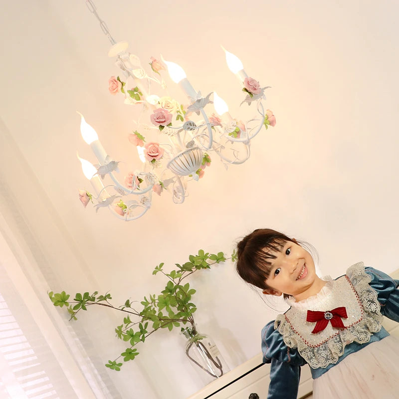 Ceramic Pendant Lamp Chandelier With Iron Flower Design