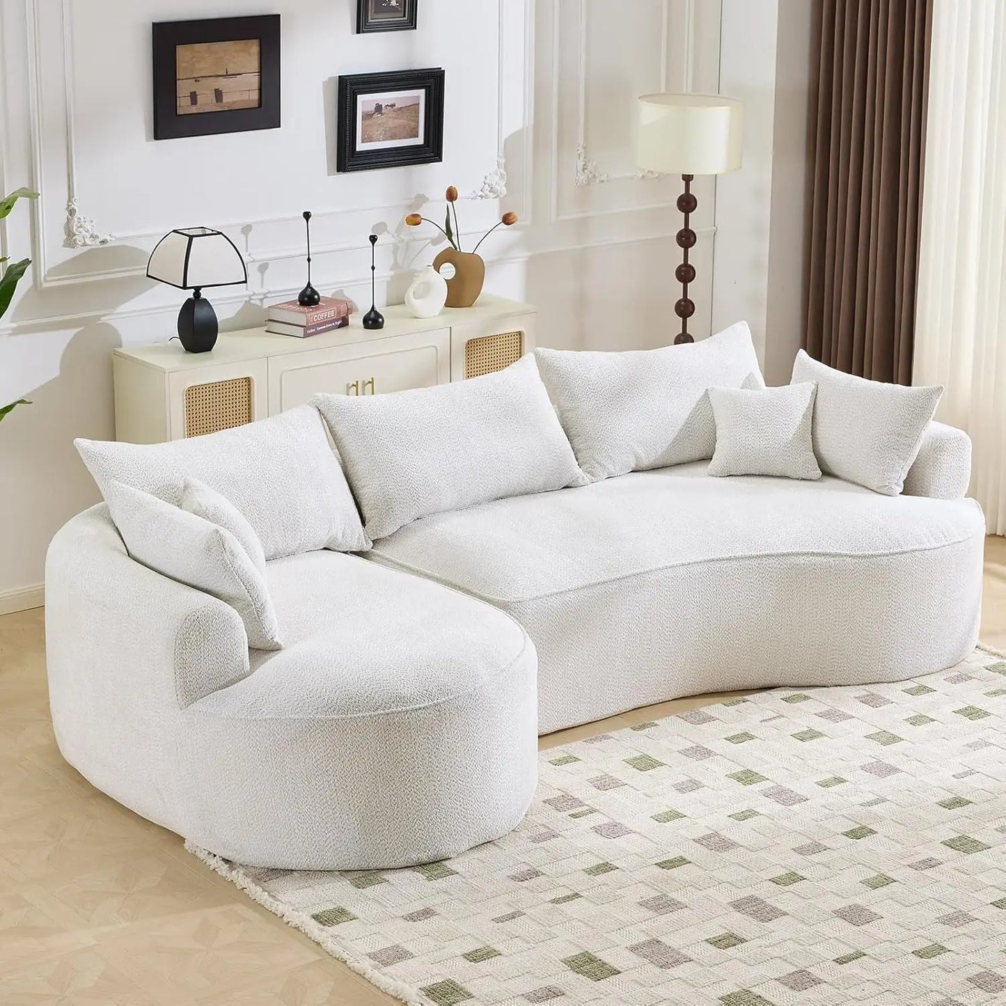 L-Shaped Boneless Sofa With Deep Seat And 7 Pillows