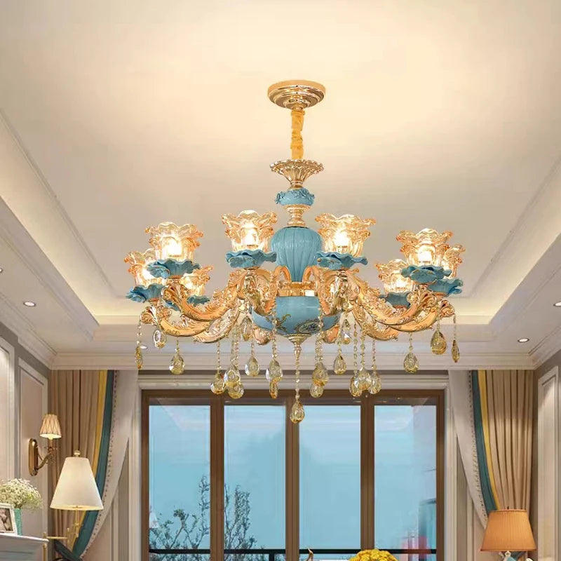 Fei Guang Lighting Ceramic Chandelier Crystal Glass Fixture