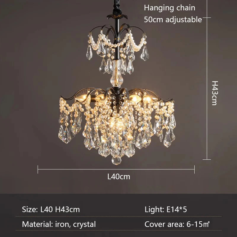 SaloEElaitte American Retro Crystal Pearl Chandeliers E14 Pendant Light