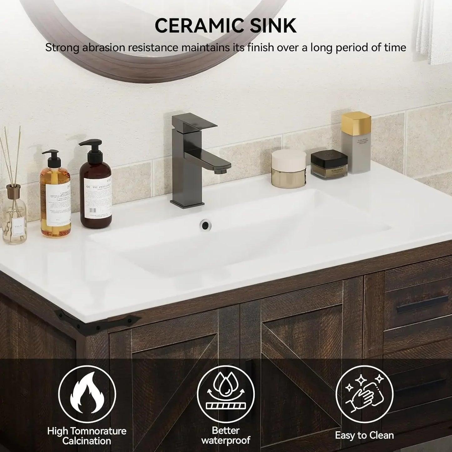 Rustic Farmhouse Vanity With Ceramic Undermount Sink And Drawers