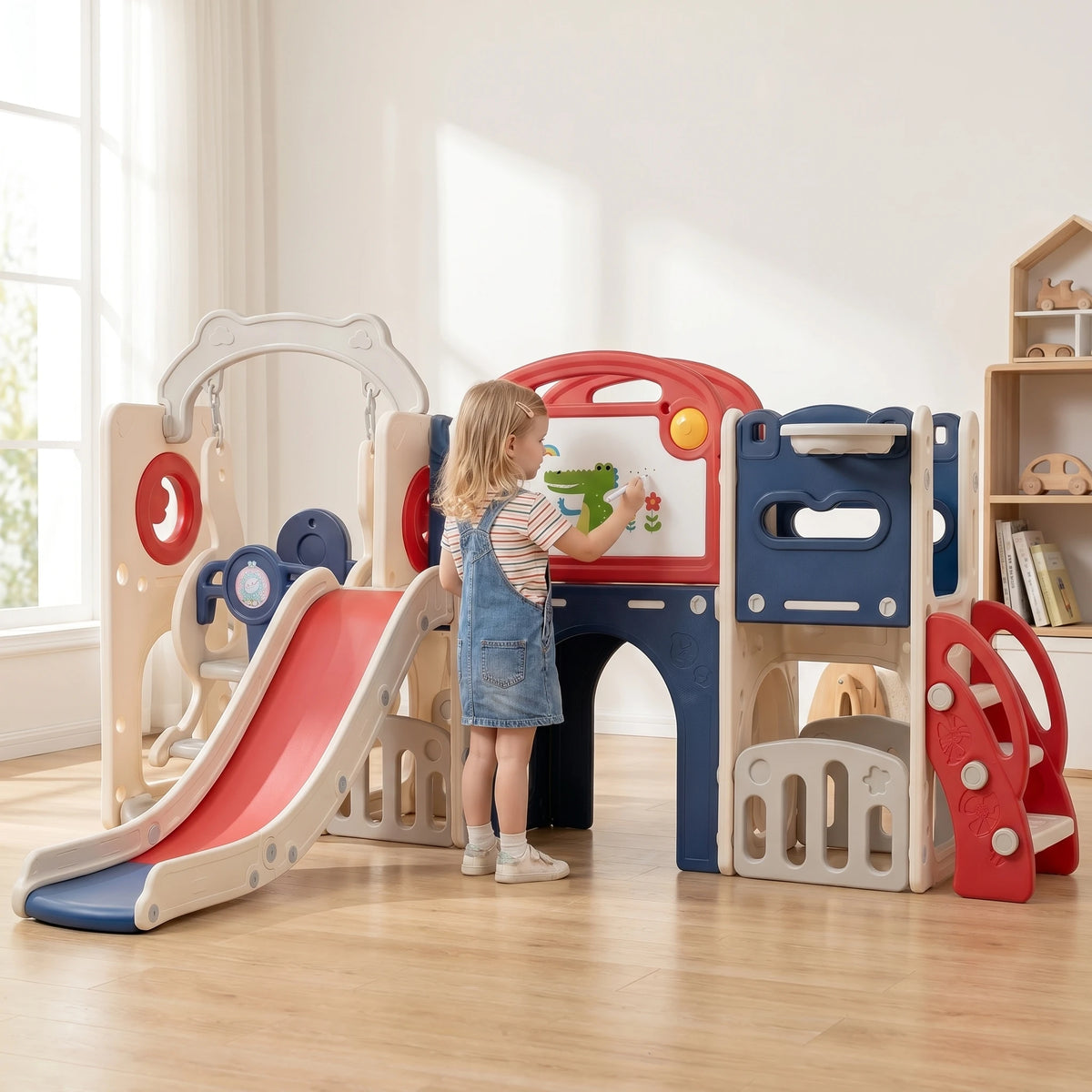 Kids Castle Playset With Slide Swing And Basketball Hoop