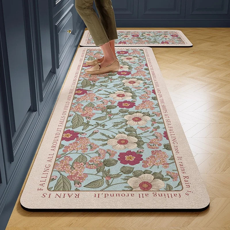 Facaishu PVC Leather Kitchen Floor Mat Non-Slip Waterproof Oilproof Rug