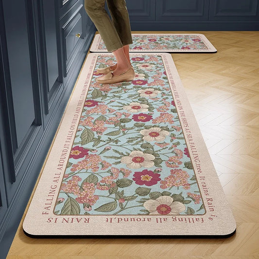 Facaishu PVC Leather Kitchen Floor Mat Non-Slip Waterproof Oilproof Rug