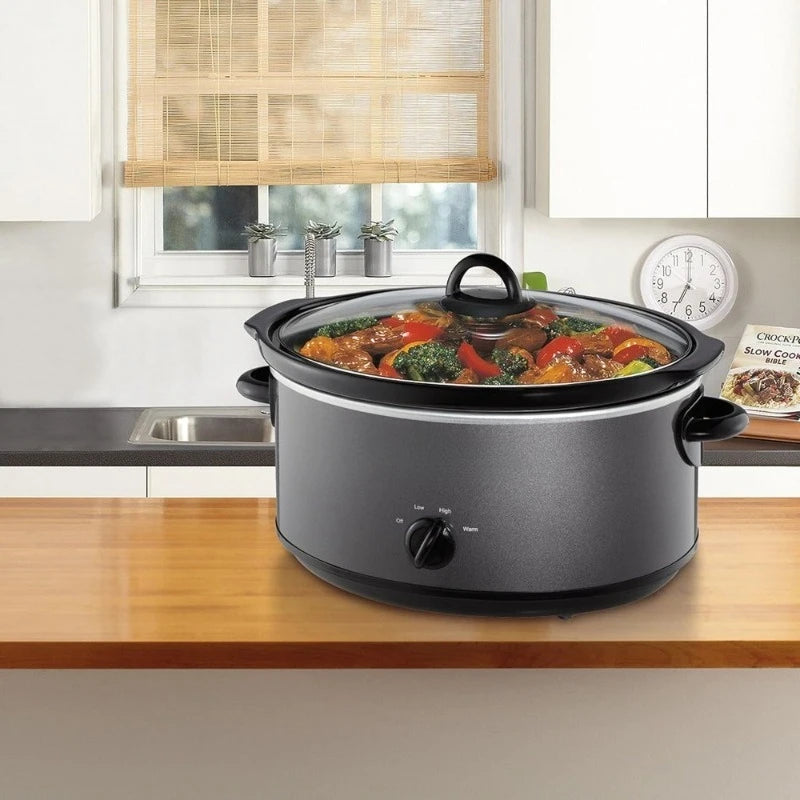 US Shipping 7 Quart Manual Slow Cooker Family Size Serves 8 People Fits 6 lb Roast Removable Stoneware Warming Setting Dishwashe