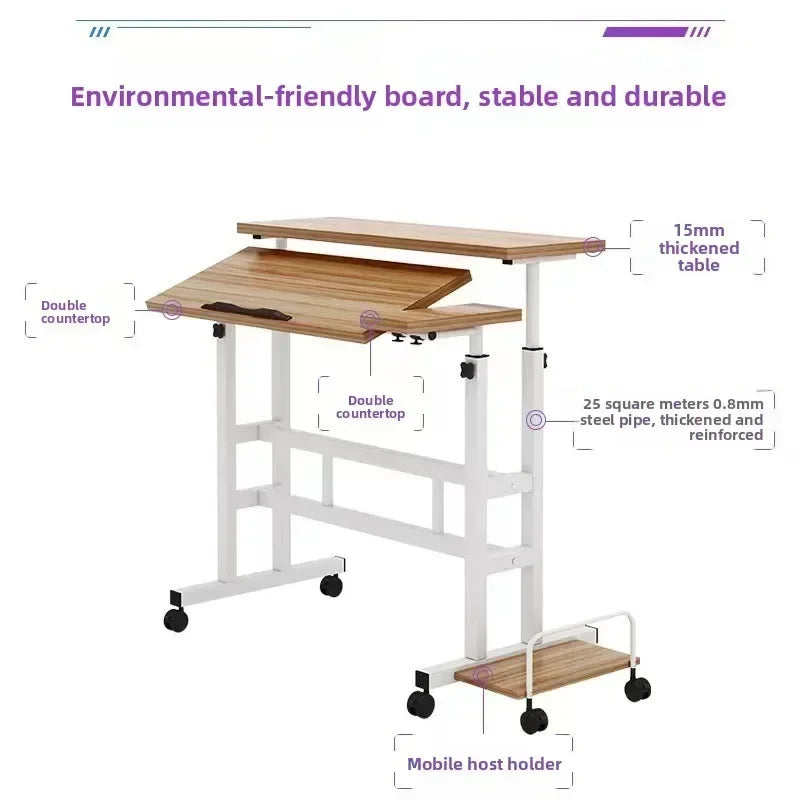 Modern Simple desk Standing lifting table Notebook computer table Workbench Movable folding walker table Durable
