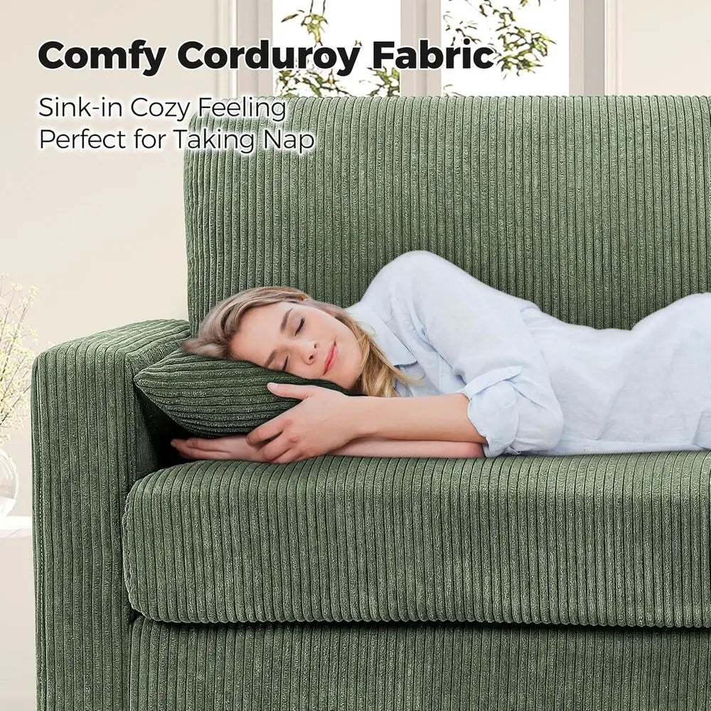 Corduroy 3 Piece Couch Set With Plush Loveseat And Pillows