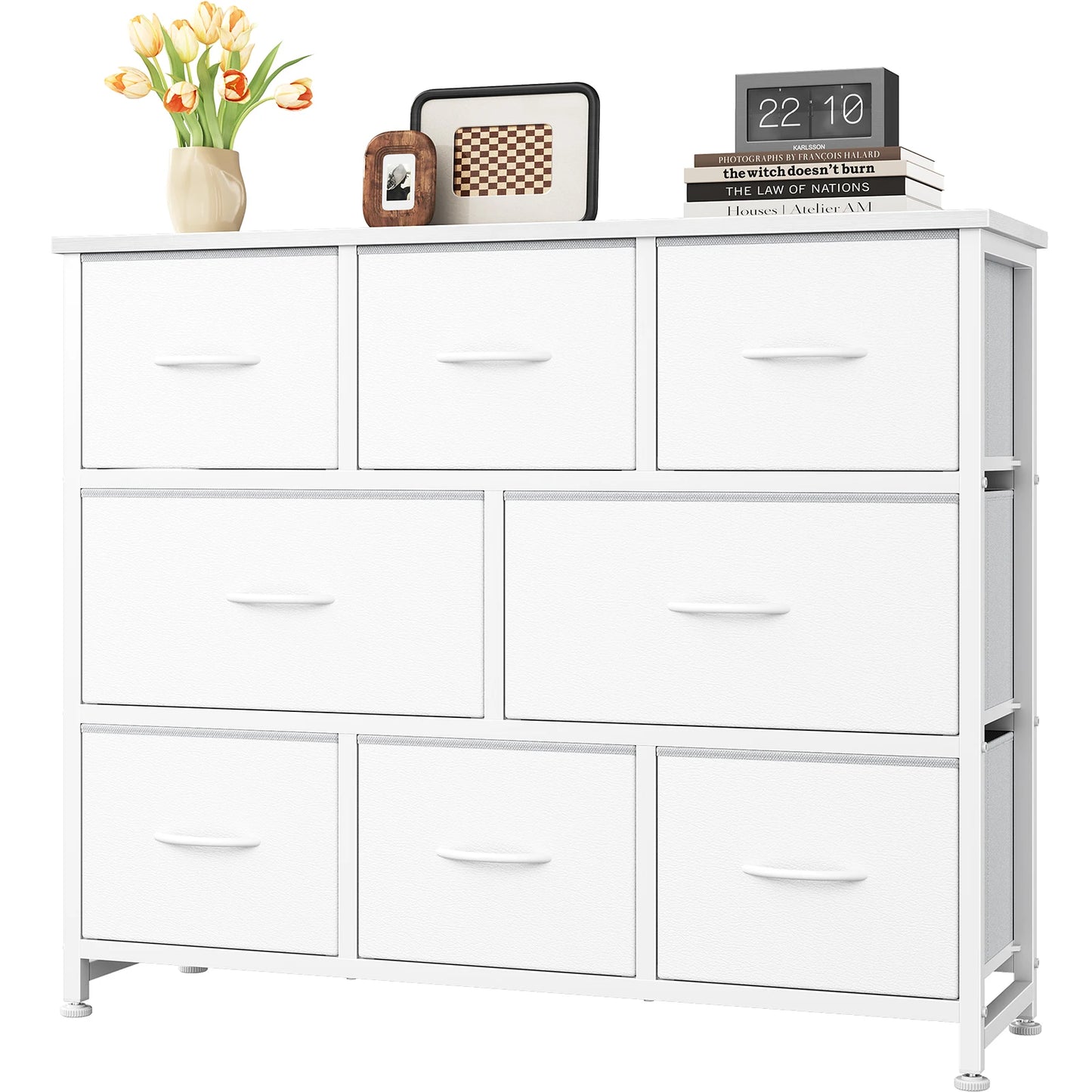 JHK Dresser with 8 Fabric Drawers Cabinet for Living Room Wide Storage Dressers for Closet Chests of Drawers with Wood Top and Mental Frame Storage Unit for Bedroom and Entryway