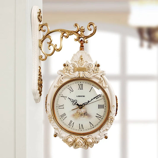 Oeny Double Sided Wall Clock Vintage Art Decor For Living Room Silent