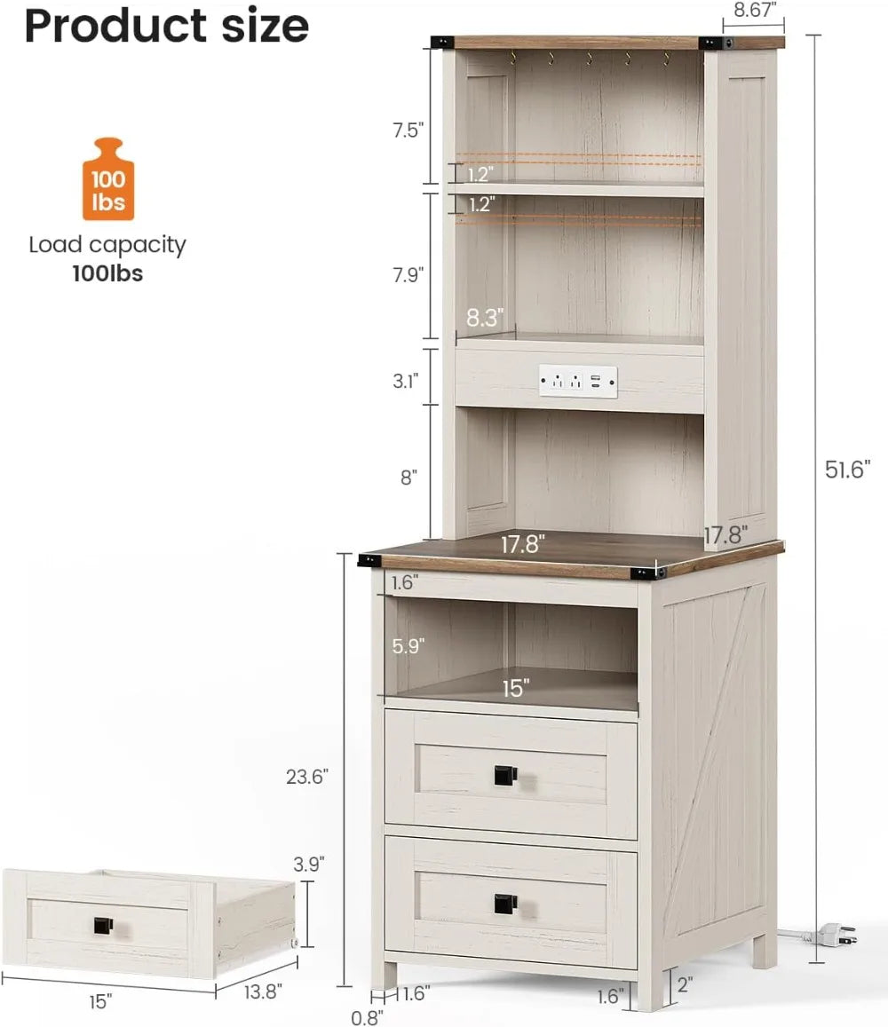 Farmhouse Nightstand Set Of 2 With Charging Station