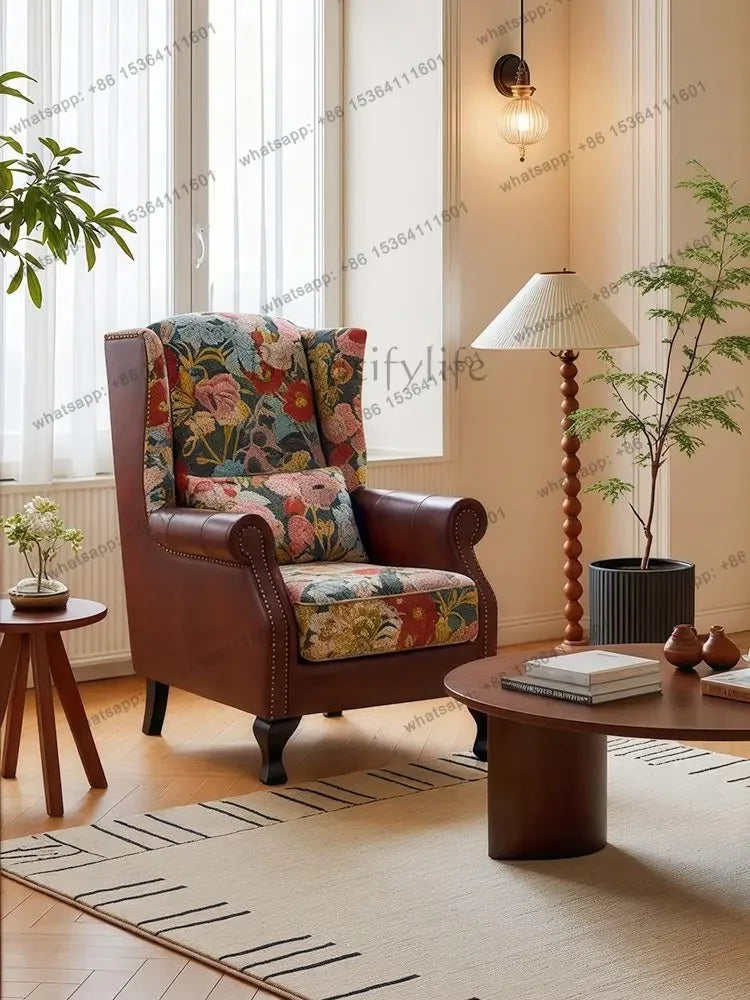 yj7 American retro fabric single sofa chair living room home bedroom French antique high back tiger chair