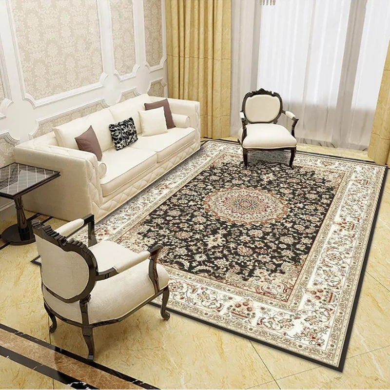 Geometric Persian Style Area Rug For Living Room And Bedroom Polyester Carpet