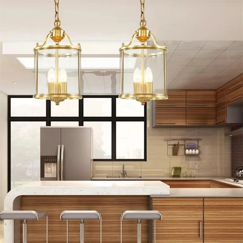 American Country Hanging Lamp Interior Lighting Fixtures Pendant Lights Bronze Glass Chandeliers For Living Dinner Room Corridor