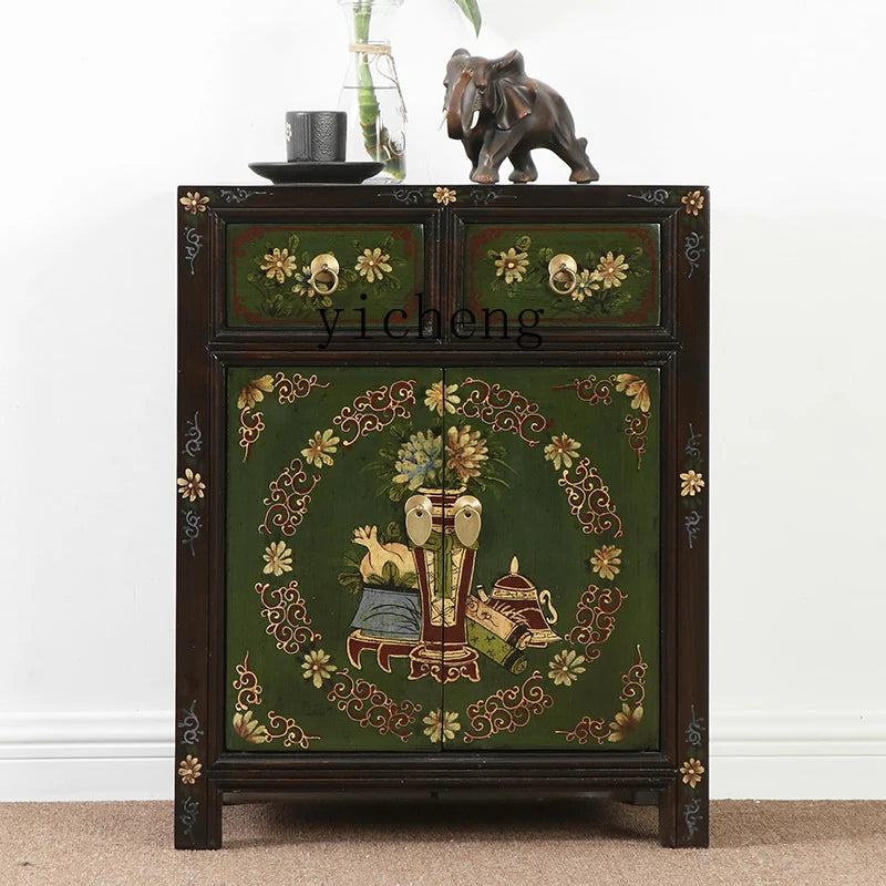 CZ Solid Wood Bedside Table Vintage Multifunctional Storage Organizer